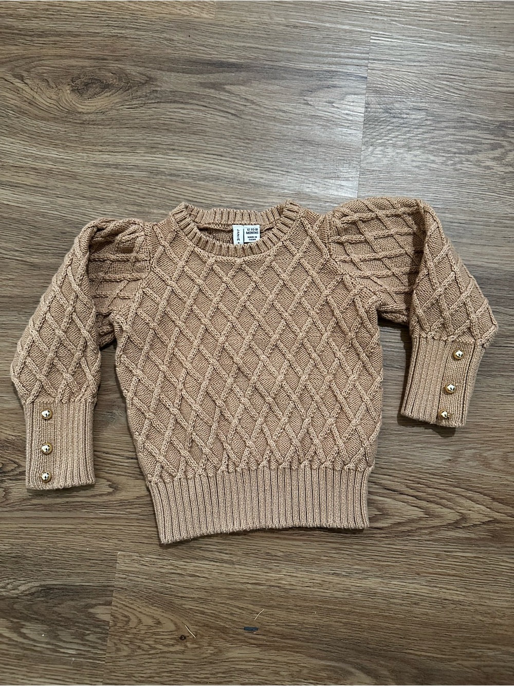 Janie and Jack Camel Cable Knit Puff Sleeve Sweater